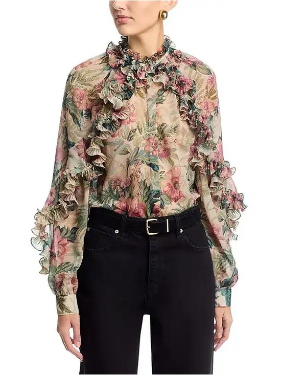 Kobi Halperin Tops - NWT Kobi Halperin women's Esme ruffle Blouse rose multi button up floral roman